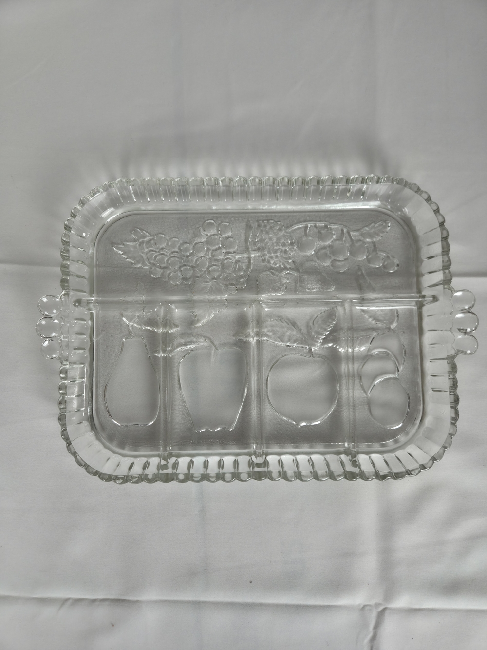 Clear Glass Divided Serving Tray with Fruit Motif